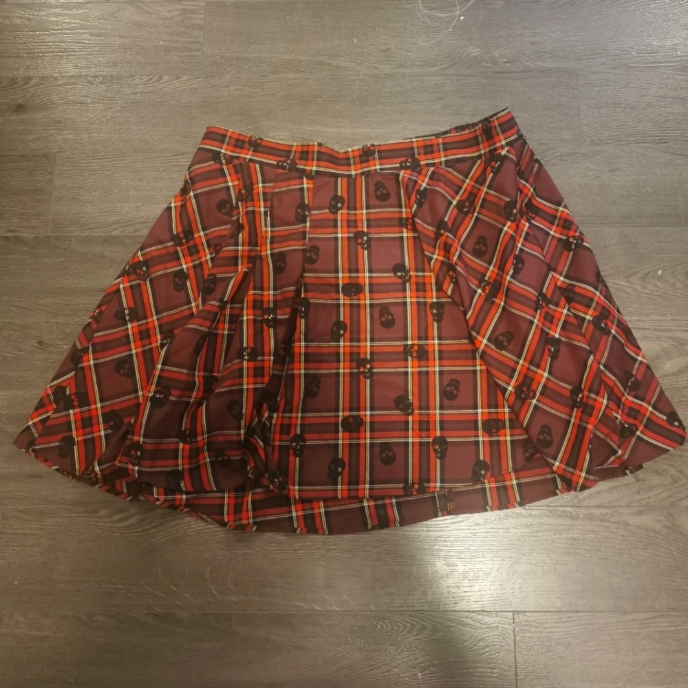 Torrid Red Plaid Circle/Skater Skirt w/ Skull Print